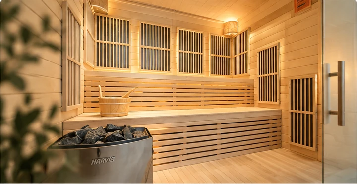 Sauna mit kombinierter Wärmeausstattung